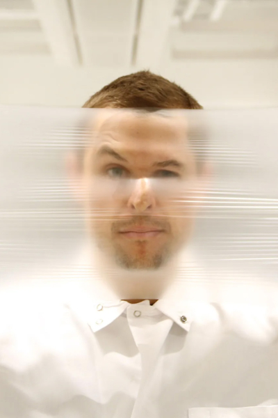 Researcher Peteris Lazovskis holds a Trellis Air membrane